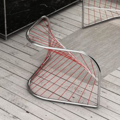 Metal chair concept. Concept design for a new kind of furniture, made in steel, aluminium, marble glass and fabric